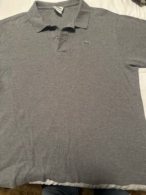 Lacoste Men's Gray Pique Polo with Green Crocodile Logo